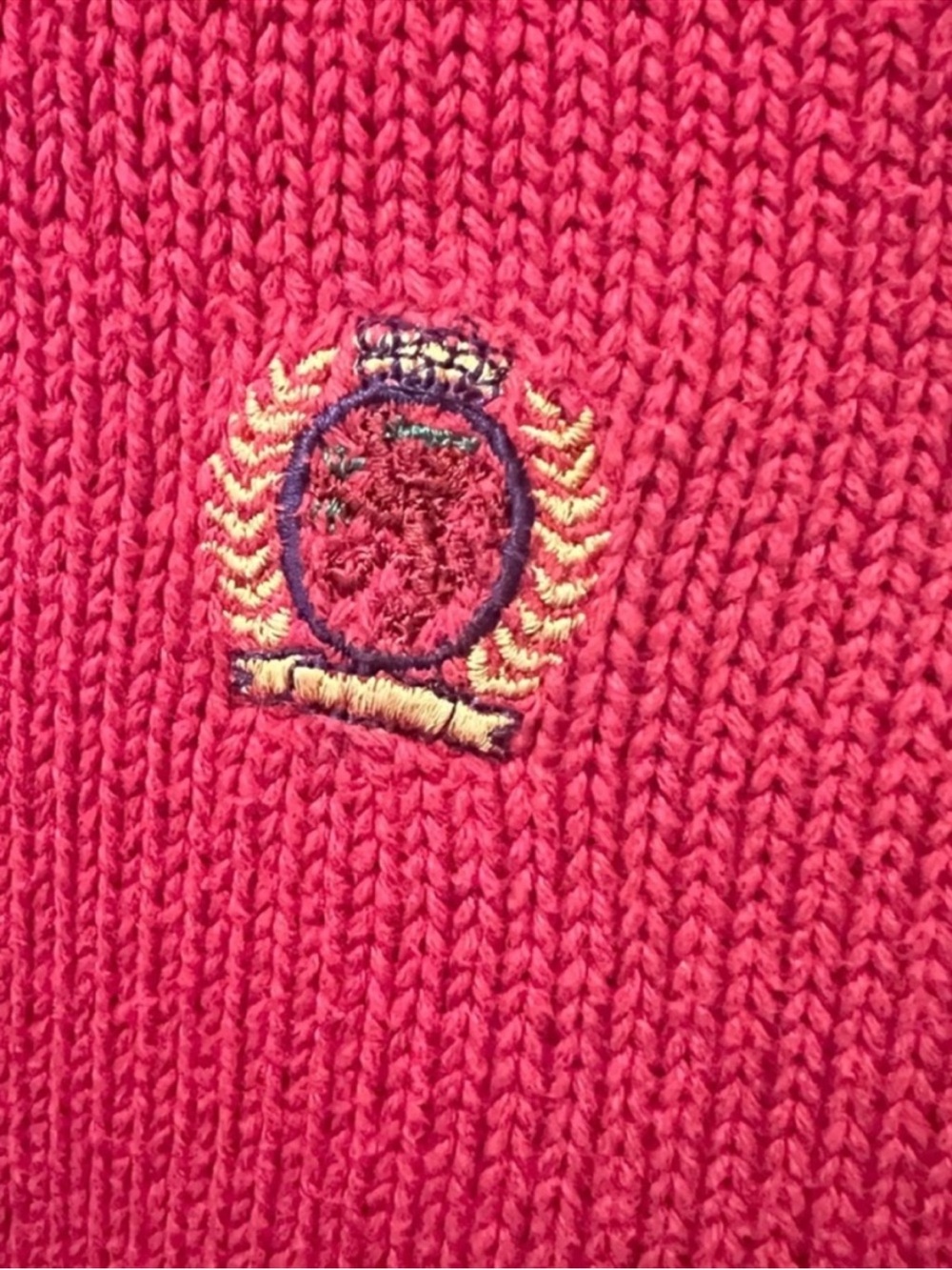 Tommy Hilfiger Mens Red 100% Cotton Crewneck Crest Sweater Large - Picture 4 of 9